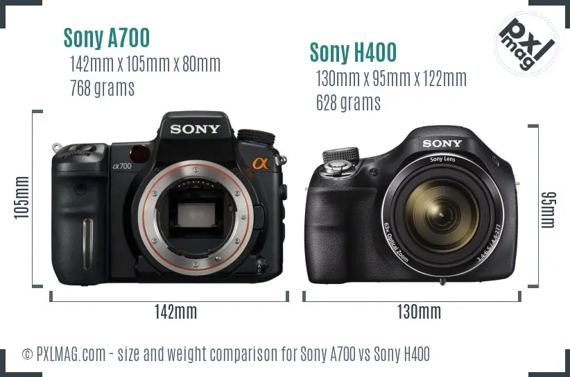 Sony A700 vs Sony H400 size comparison