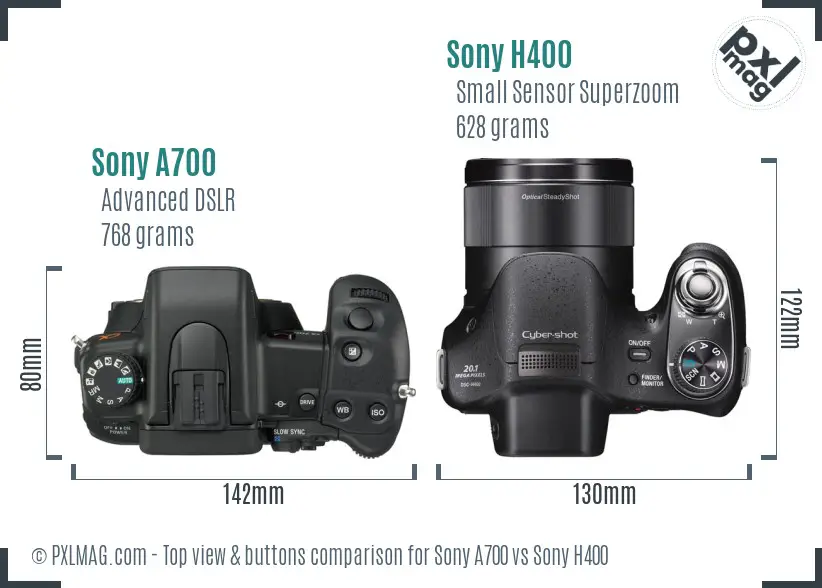 Sony A700 vs Sony H400 top view buttons comparison