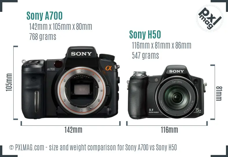 Sony A700 vs Sony H50 size comparison
