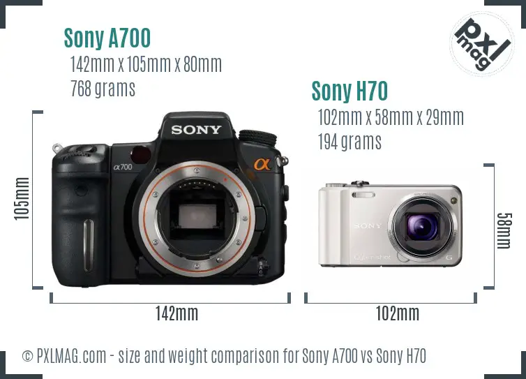 Sony A700 vs Sony H70 size comparison