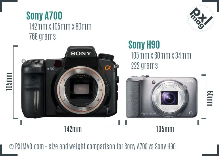 Sony A700 vs Sony H90 size comparison