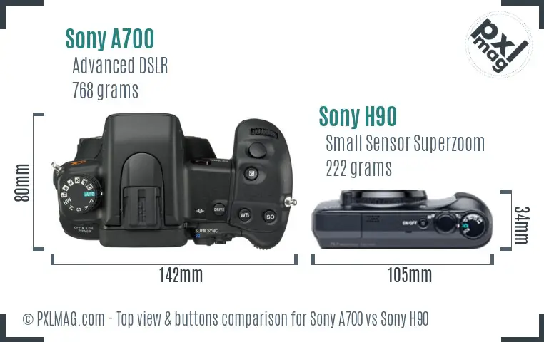 Sony A700 vs Sony H90 top view buttons comparison
