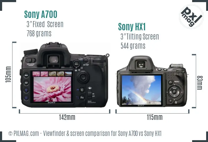 Sony A700 vs Sony HX1 Screen and Viewfinder comparison