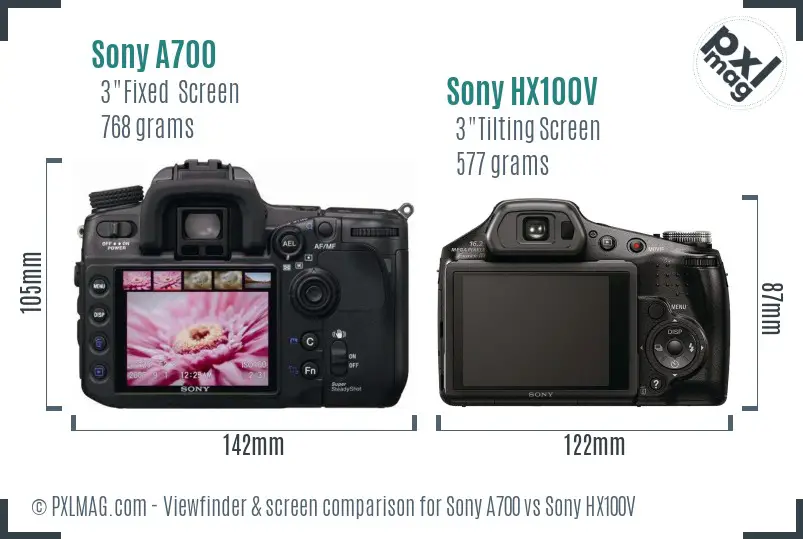 Sony A700 vs Sony HX100V Screen and Viewfinder comparison