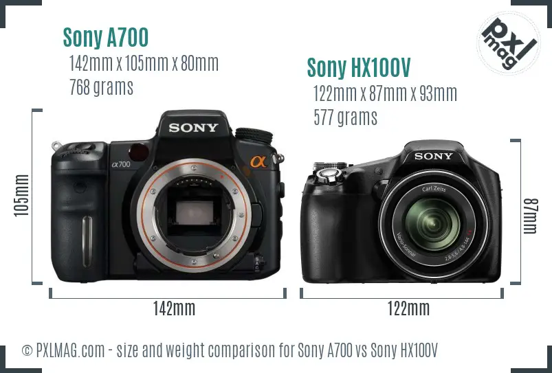 Sony A700 vs Sony HX100V size comparison