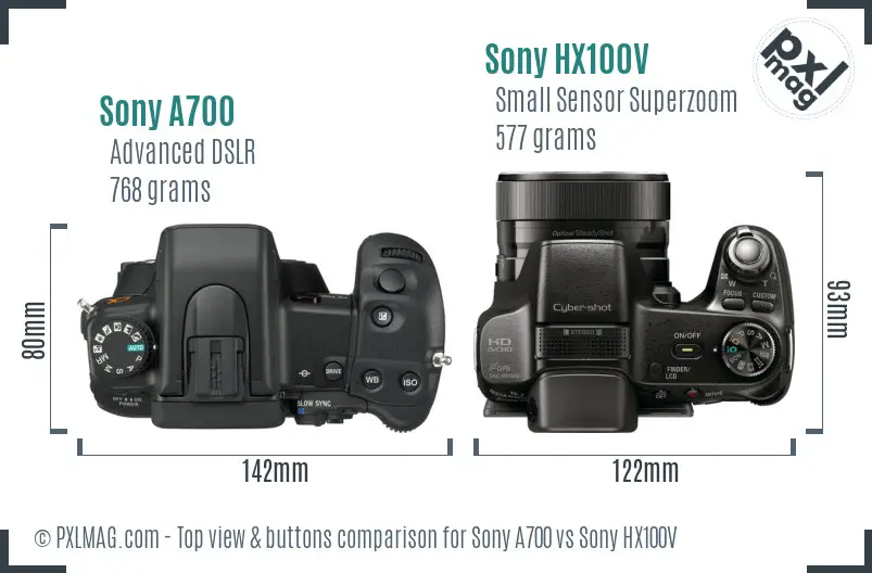 Sony A700 vs Sony HX100V top view buttons comparison