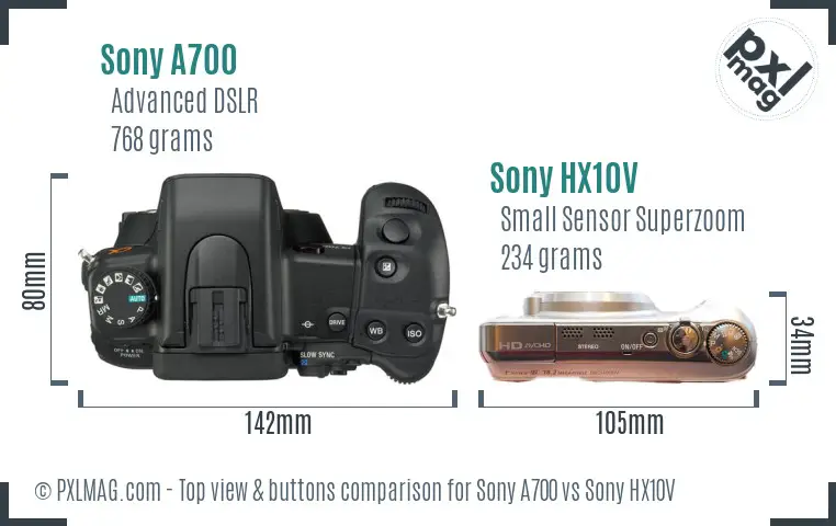 Sony A700 vs Sony HX10V top view buttons comparison
