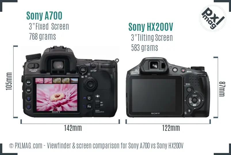 Sony A700 vs Sony HX200V Screen and Viewfinder comparison