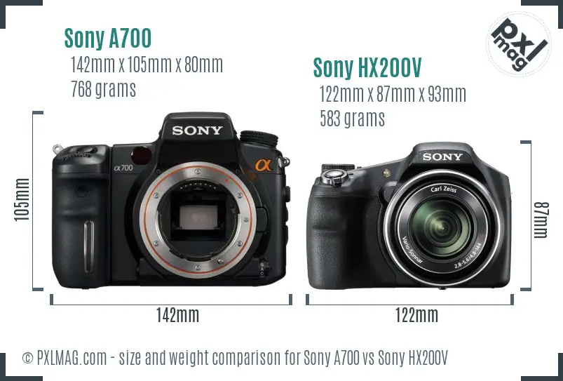 Sony A700 vs Sony HX200V size comparison