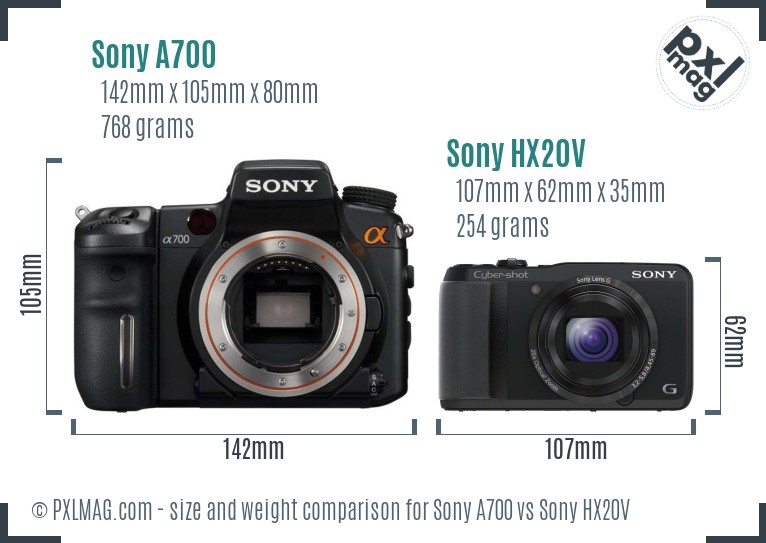 Sony A700 vs Sony HX20V size comparison