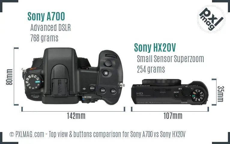 Sony A700 vs Sony HX20V top view buttons comparison