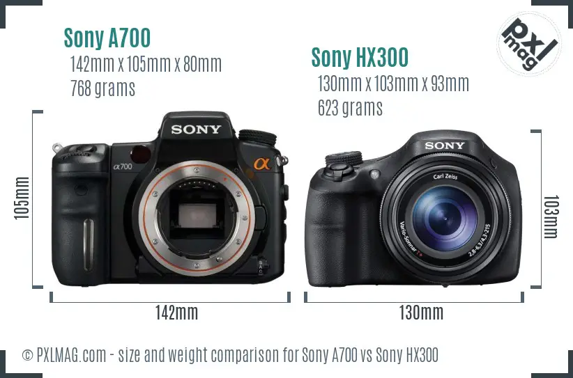 Sony A700 vs Sony HX300 size comparison