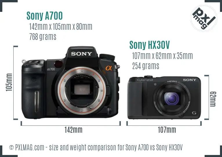 Sony A700 vs Sony HX30V size comparison