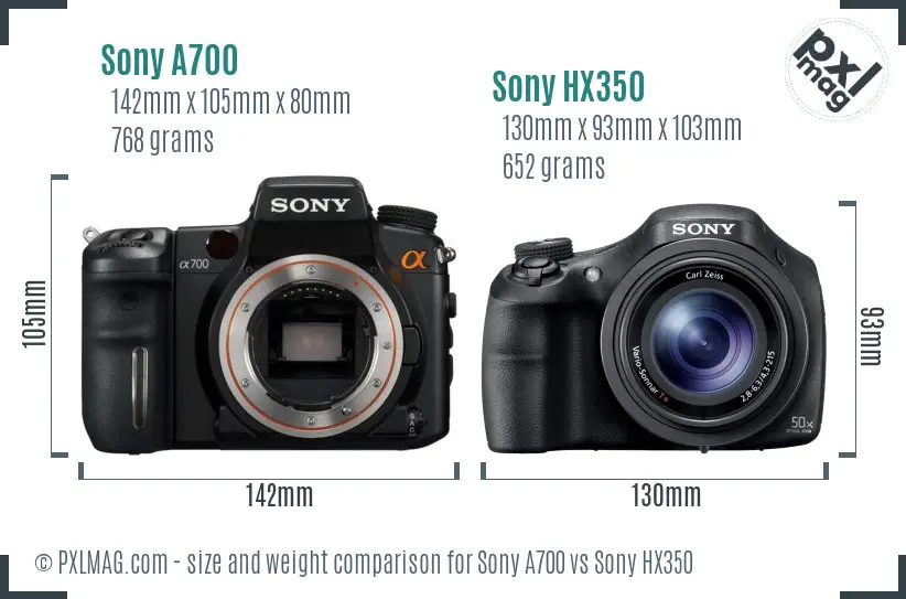 Sony A700 vs Sony HX350 size comparison