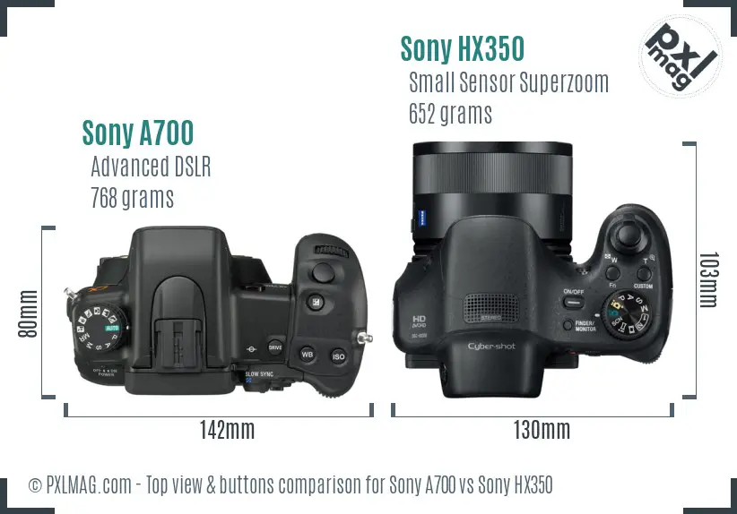 Sony A700 vs Sony HX350 top view buttons comparison