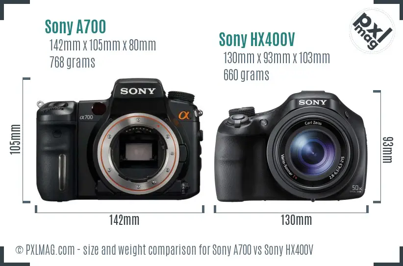 Sony A700 vs Sony HX400V size comparison