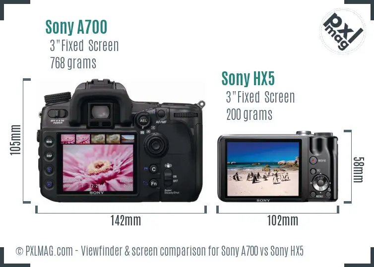 Sony A700 vs Sony HX5 Screen and Viewfinder comparison