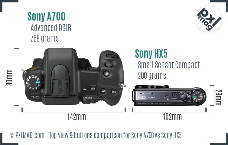Sony A700 vs Sony HX5 top view buttons comparison