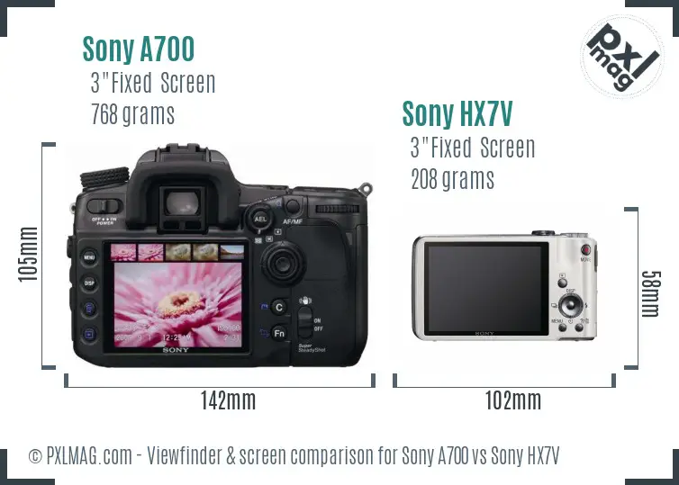 Sony A700 vs Sony HX7V Screen and Viewfinder comparison
