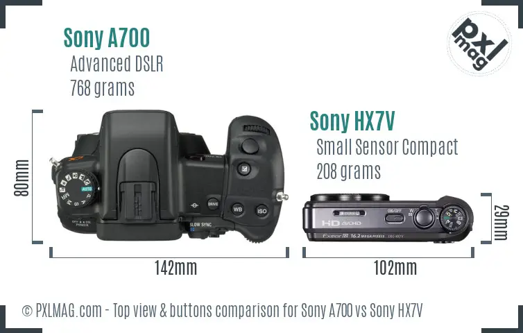 Sony A700 vs Sony HX7V top view buttons comparison