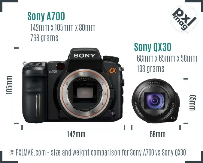 Sony A700 vs Sony QX30 size comparison