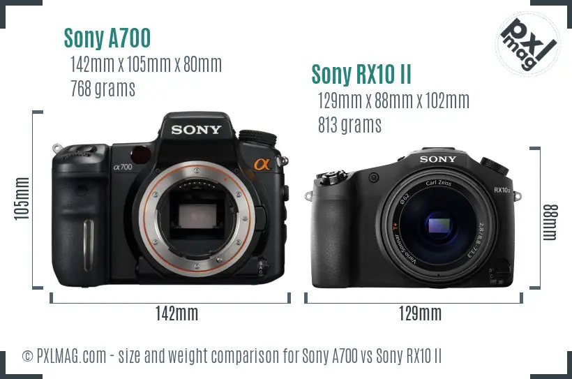 Sony A700 vs Sony RX10 II size comparison