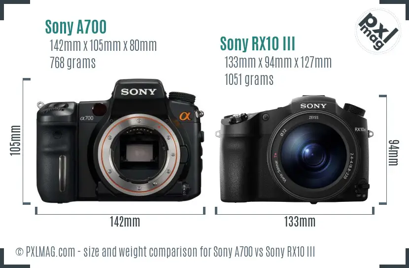 Sony A700 vs Sony RX10 III size comparison
