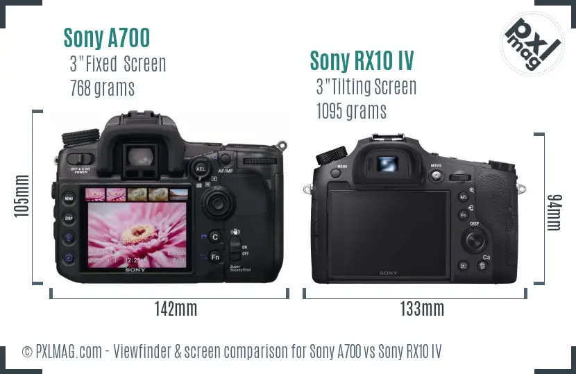 Sony A700 vs Sony RX10 IV Screen and Viewfinder comparison