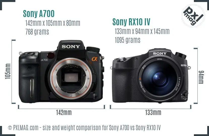 Sony A700 vs Sony RX10 IV size comparison