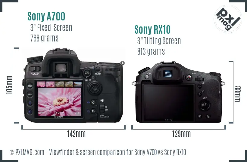 Sony A700 vs Sony RX10 Screen and Viewfinder comparison