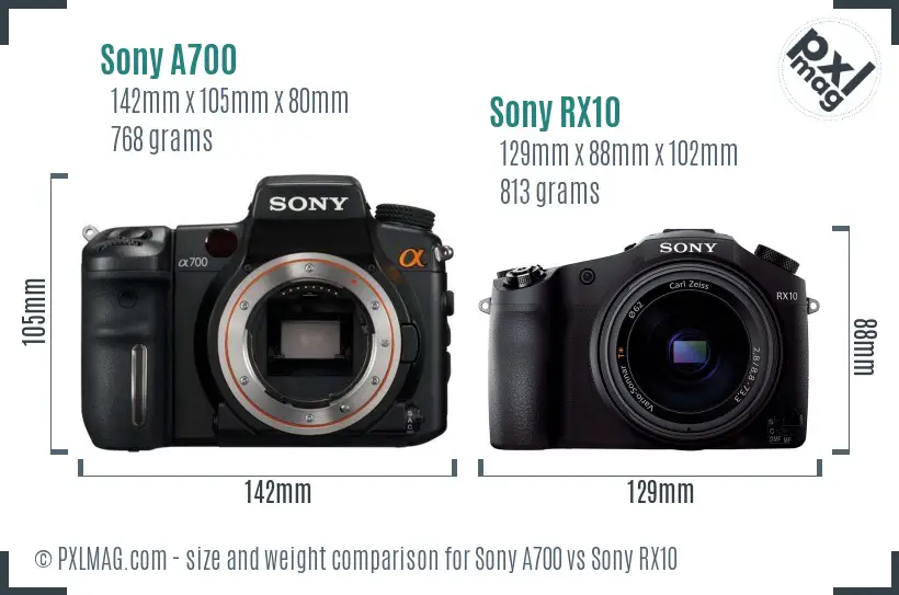 Sony A700 vs Sony RX10 size comparison