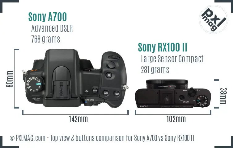 Sony A700 vs Sony RX100 II top view buttons comparison