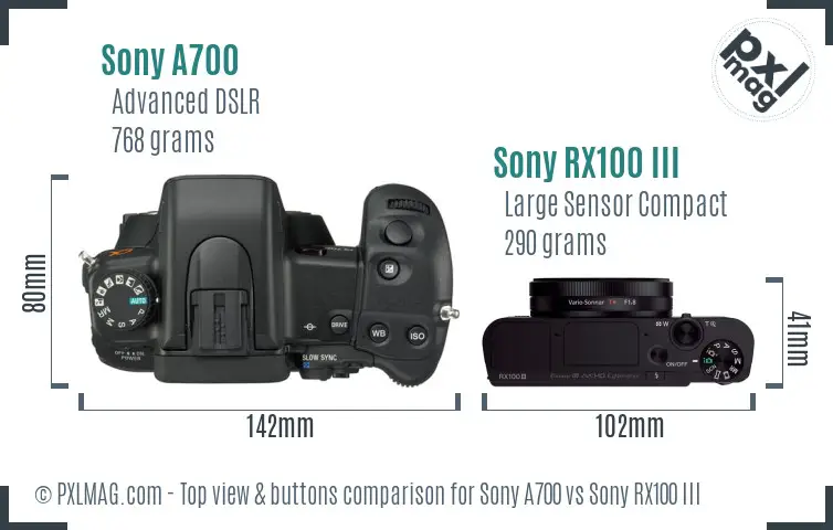 Sony A700 vs Sony RX100 III top view buttons comparison
