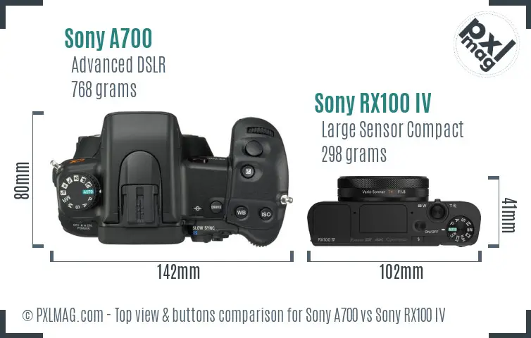 Sony A700 vs Sony RX100 IV top view buttons comparison