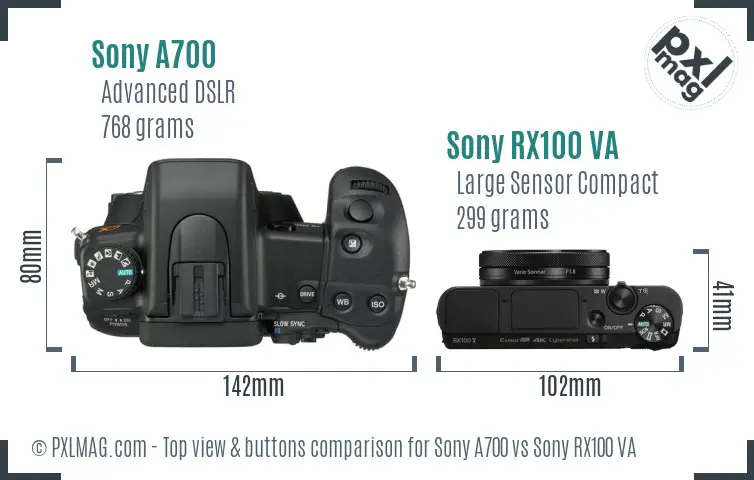 Sony A700 vs Sony RX100 VA top view buttons comparison