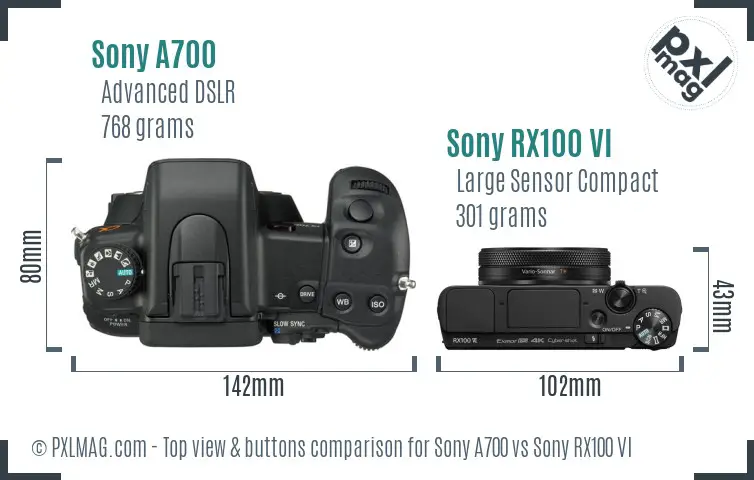 Sony A700 vs Sony RX100 VI top view buttons comparison