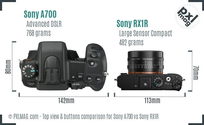 Sony A700 vs Sony RX1R top view buttons comparison