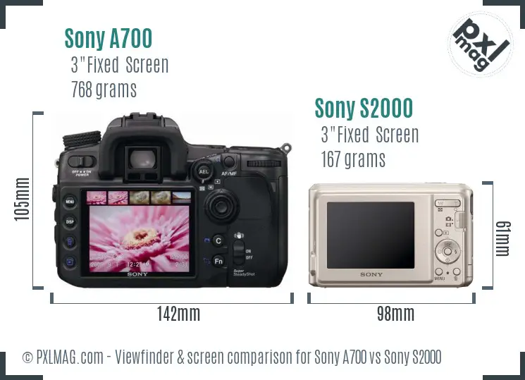 Sony A700 vs Sony S2000 Screen and Viewfinder comparison
