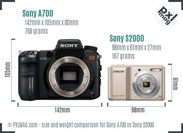 Sony A700 vs Sony S2000 size comparison