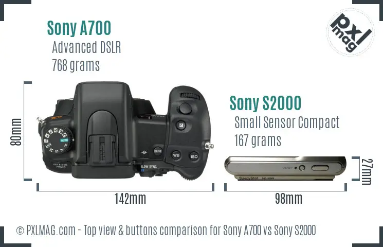 Sony A700 vs Sony S2000 top view buttons comparison