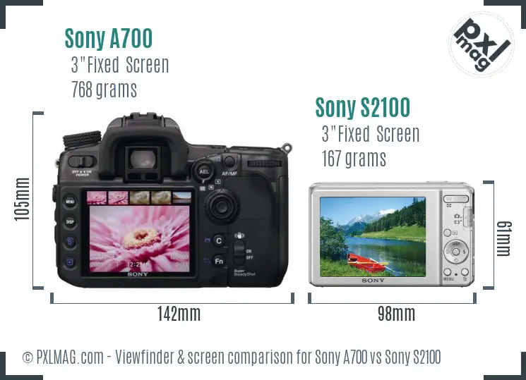 Sony A700 vs Sony S2100 Screen and Viewfinder comparison