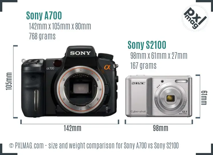 Sony A700 vs Sony S2100 size comparison