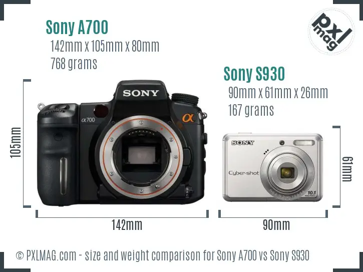 Sony A700 vs Sony S930 size comparison
