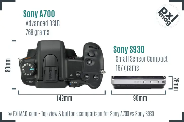 Sony A700 vs Sony S930 top view buttons comparison