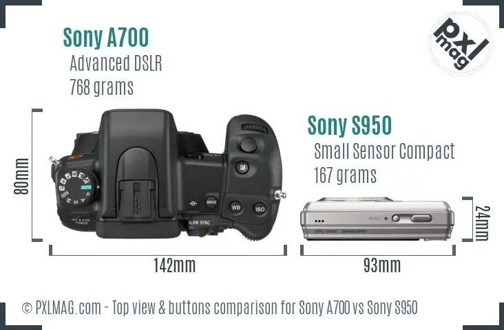 Sony A700 vs Sony S950 top view buttons comparison