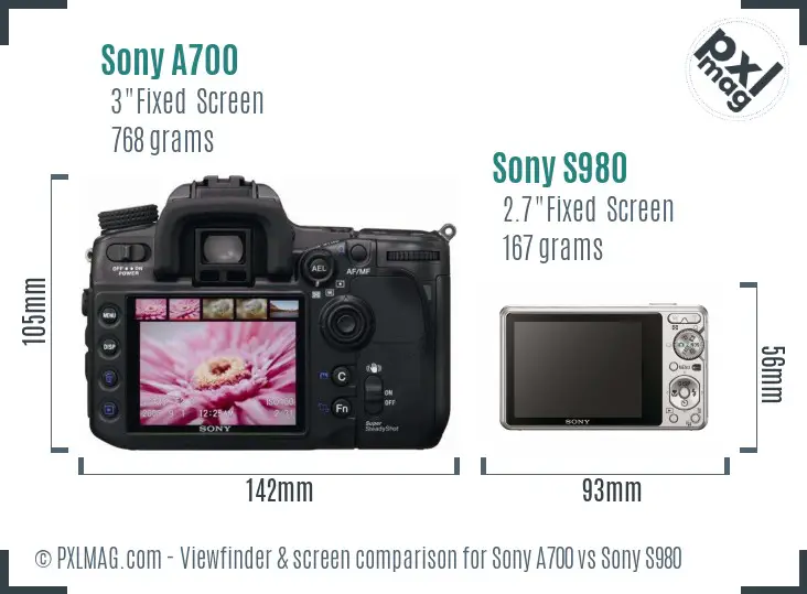 Sony A700 vs Sony S980 Screen and Viewfinder comparison