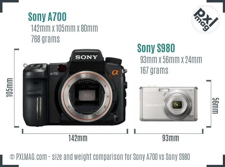 Sony A700 vs Sony S980 size comparison