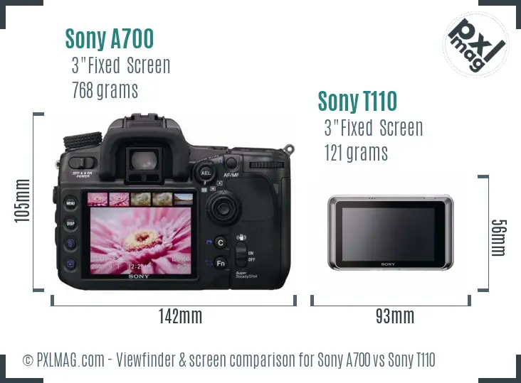 Sony A700 vs Sony T110 Screen and Viewfinder comparison