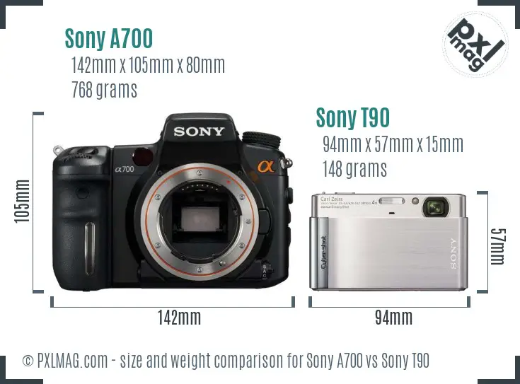 Sony A700 vs Sony T90 size comparison