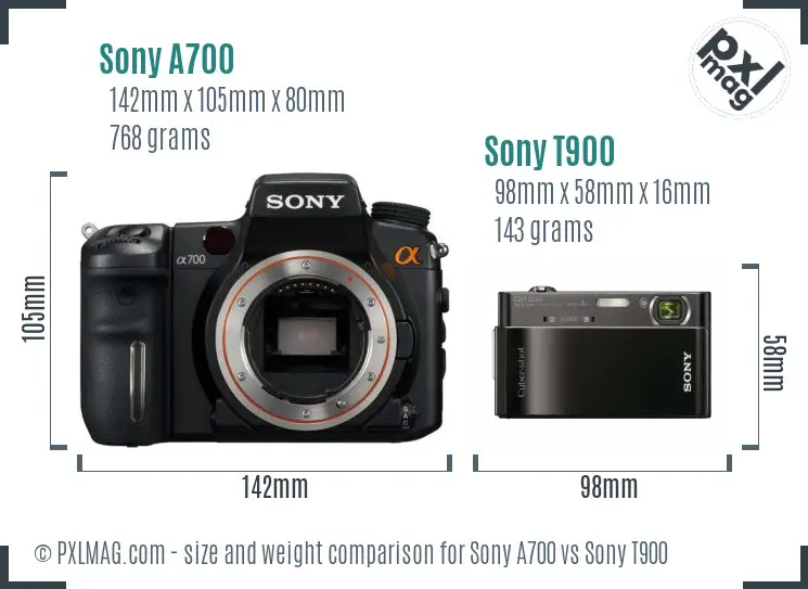 Sony A700 vs Sony T900 size comparison